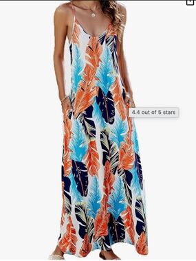 Women's Summer Maxi Dress Casual V-Neck Spaghetti Strap